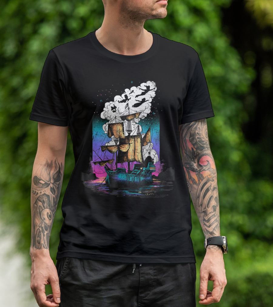 Disney Peter Pan Colorful Pirate Ship With Flying T-Shirt