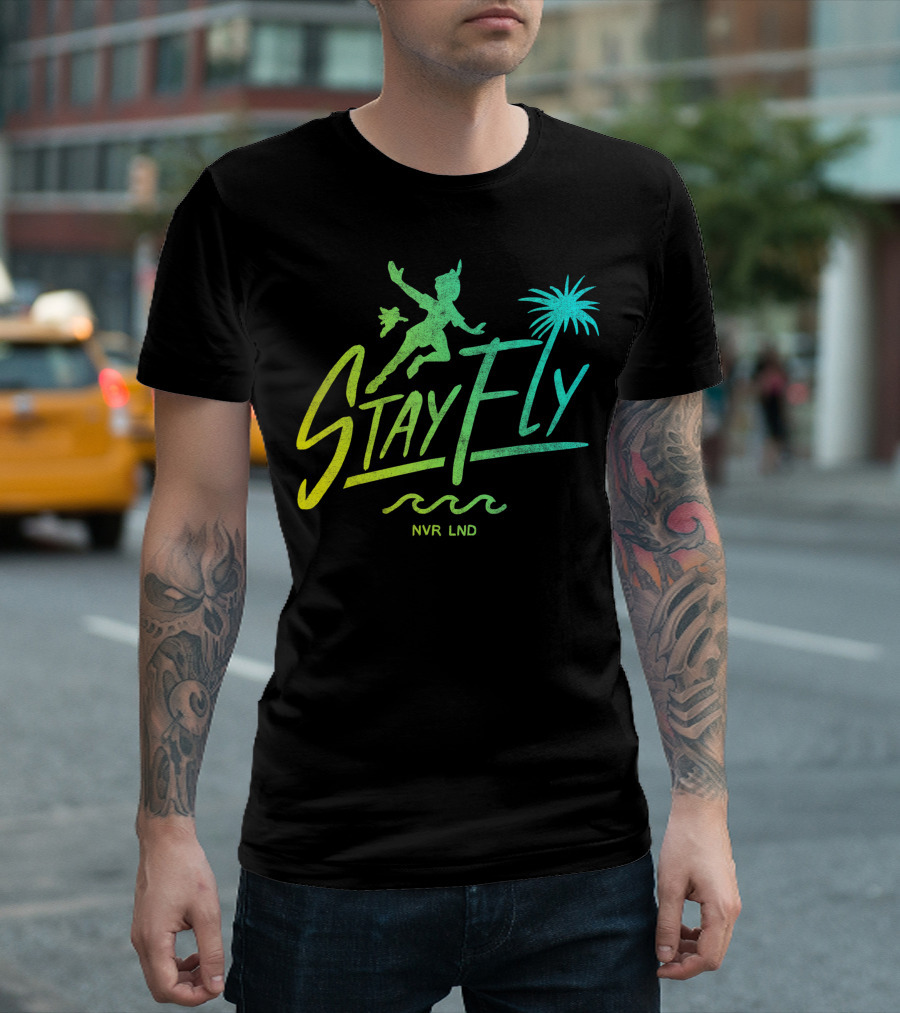 Disney Peter Pan Stay Fly NVR LND Silhouette and Palm Tree T-Shirt
