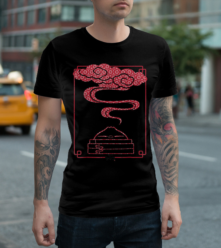 Disney Pixar Bao Steamy Red Pattern Woodblock Clouds T-Shirt