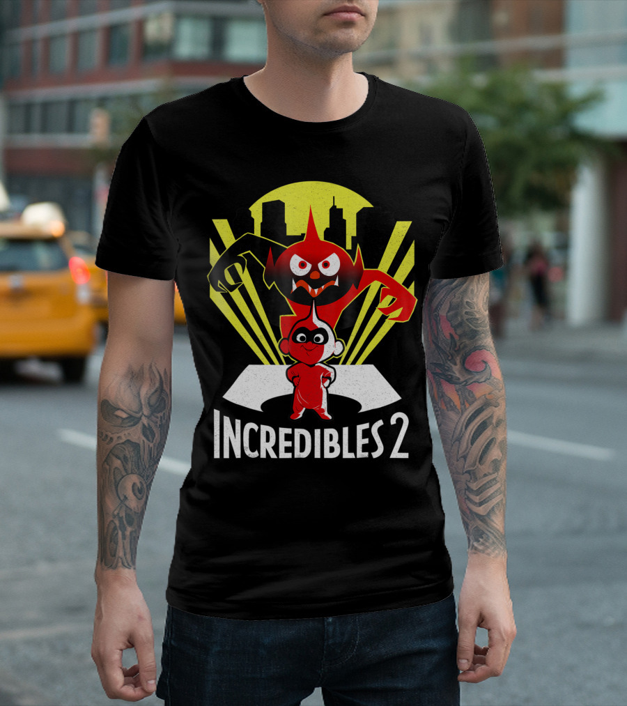 Incredibles 2 Jack Jack Demon Silhouette Retro City Background T-Shirt