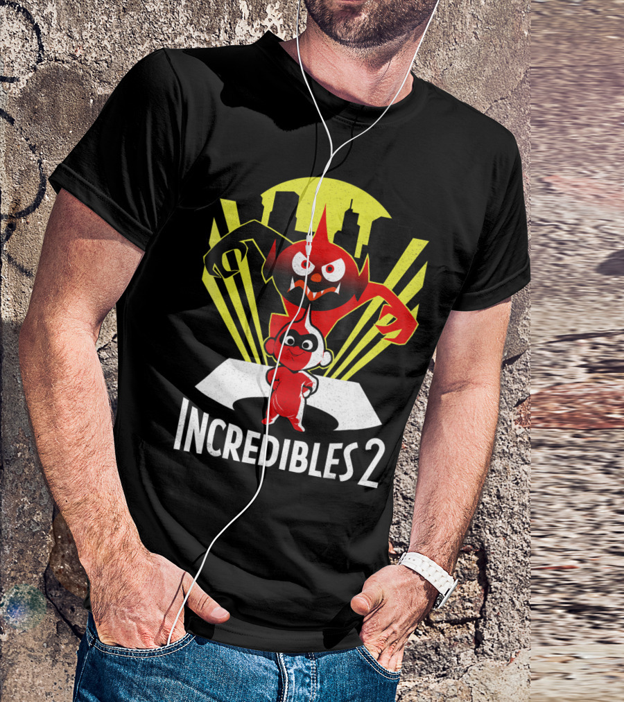 Incredibles 2 Jack Jack Demon Silhouette Retro City Background T-Shirt