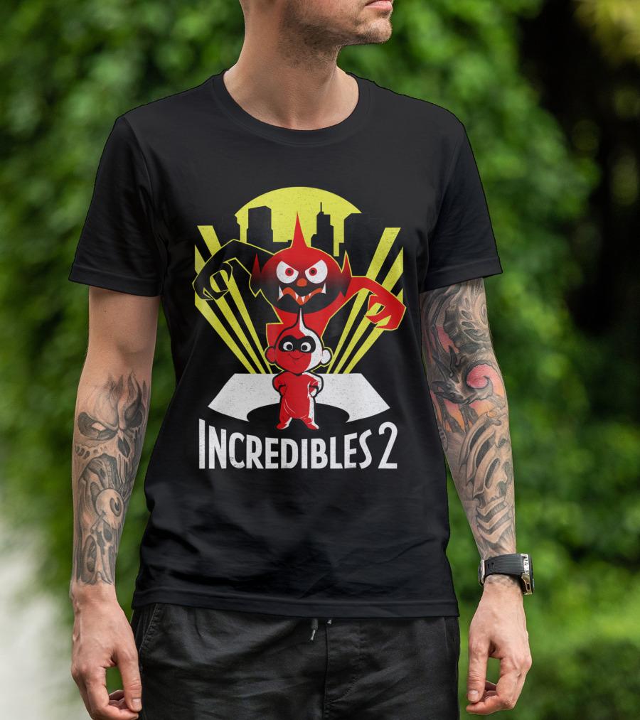 Incredibles 2 Jack Jack Demon Silhouette Retro City Background T-Shirt