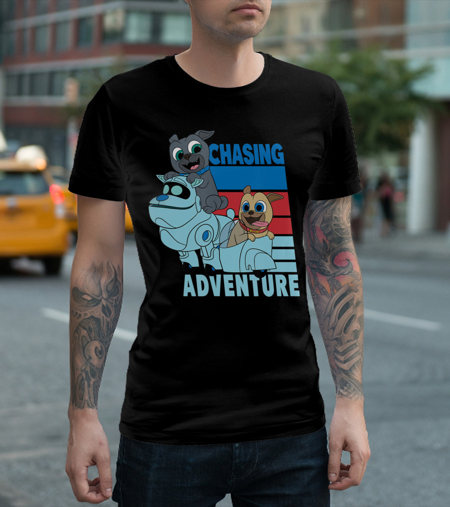 Disney Puppy Dog Pals Chasing Adventure Fun with Puppies on Scooters T-Shirt