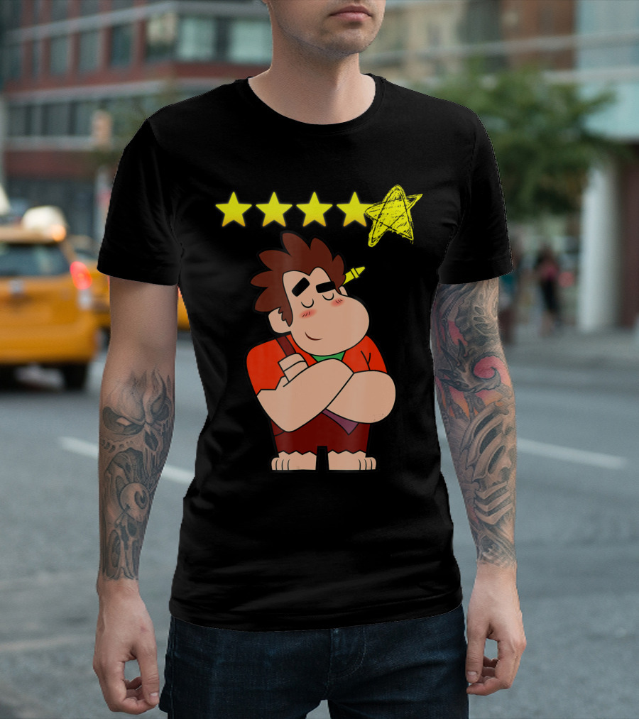 Disney Ralph Breaks The Internet Five Stars Cartoon Character with Yellow Crayon T-Shirt