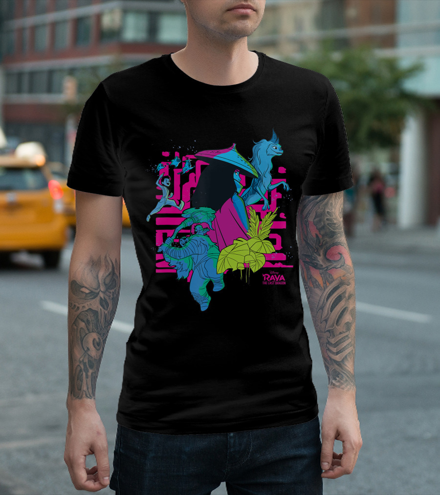Disney Raya And The Last Dragon Neon Character Montage T-Shirt