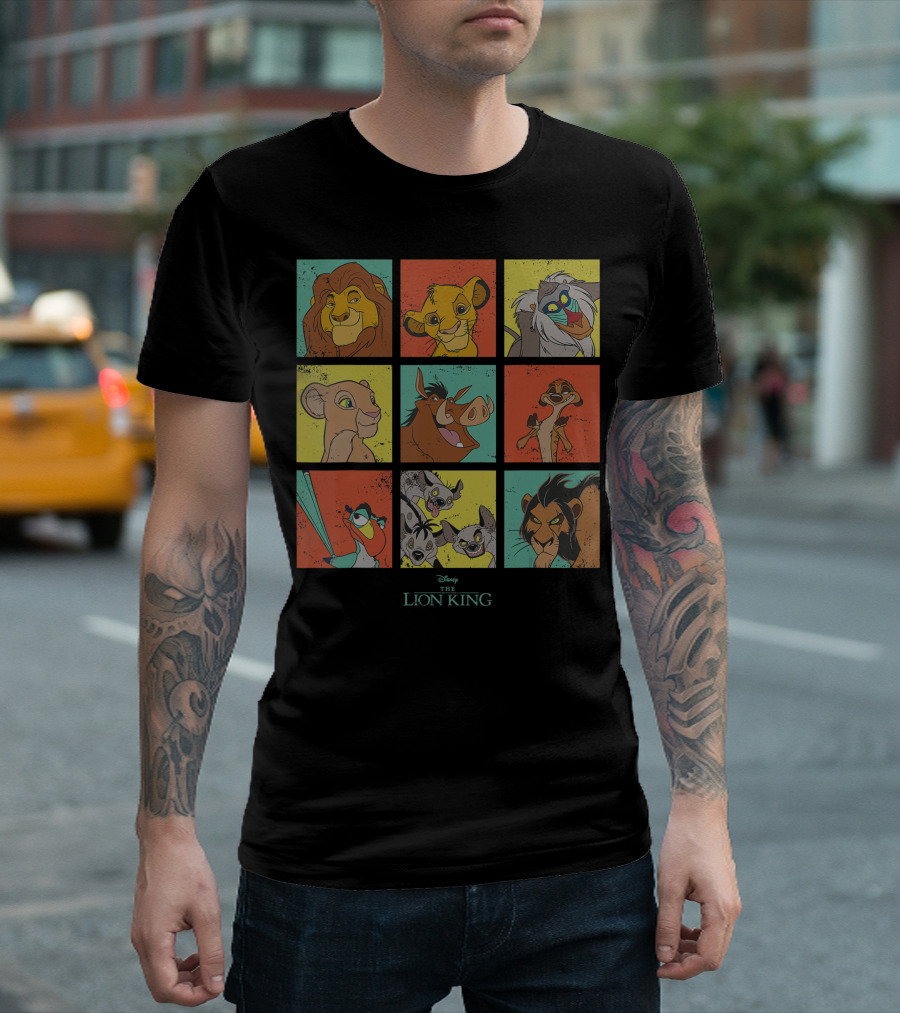 Disney The Lion King 90s Characters Grid Simba Timon Pumbaa Scar Rafiki Zazu Nala T-Shirt