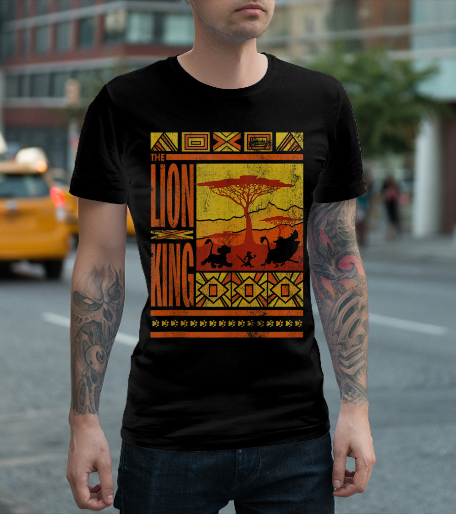 The Lion King Geometric Simba Timon Pumba Silhouette Pattern African Savannah T-Shirt
