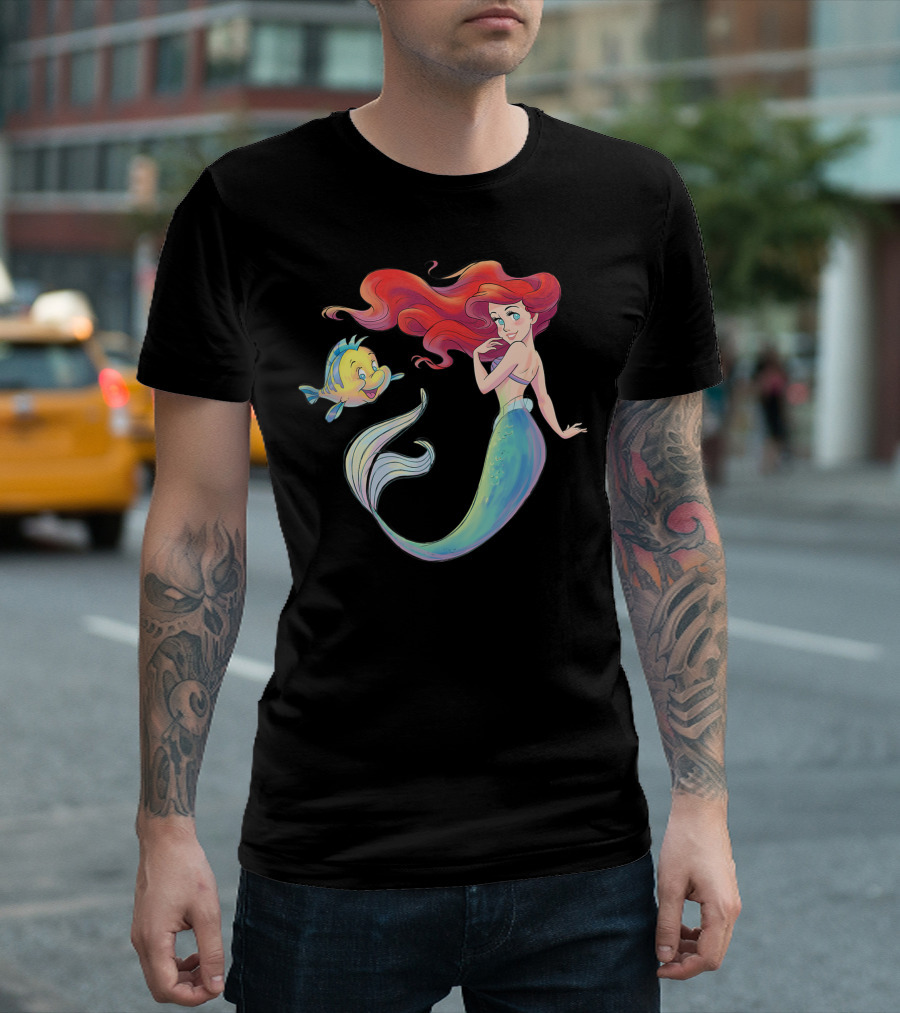 Disney The Little Mermaid Ariel and Flounder Classic Animation T-Shirt