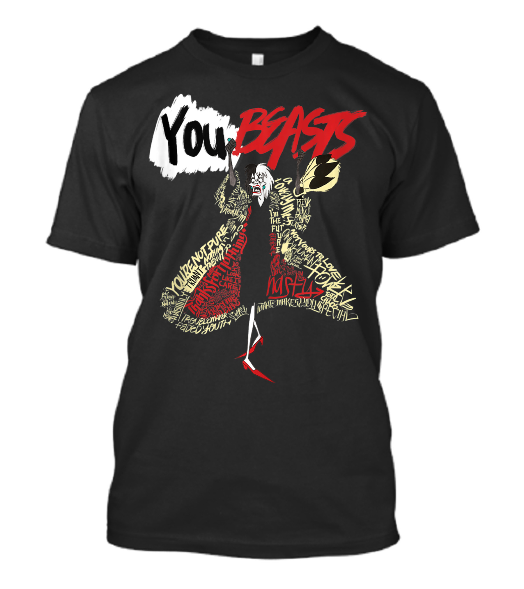 Disney Villains Cruella De Vil You Beasts Text T-Shirt