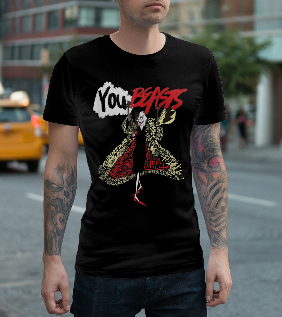 Disney Villains Cruella De Vil You Beasts Text T-Shirt