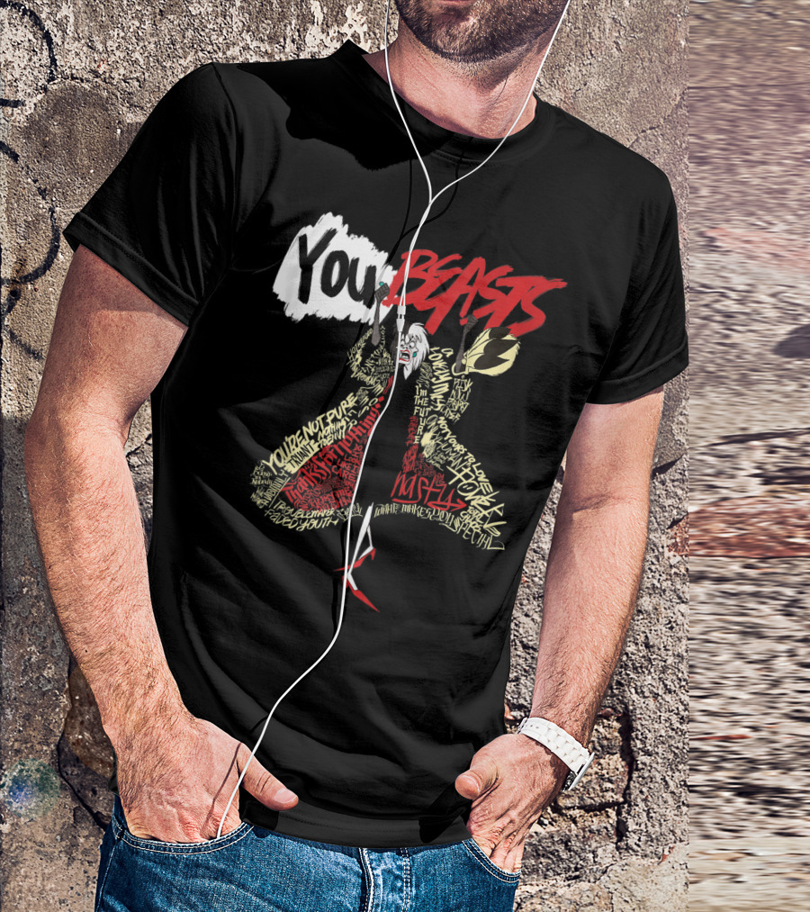 Disney Villains Cruella De Vil You Beasts Text T-Shirt