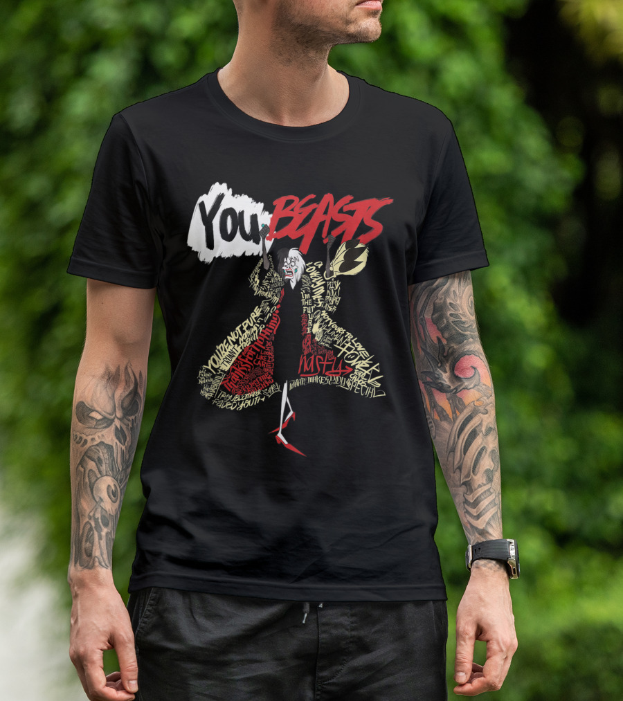 Disney Villains Cruella De Vil You Beasts Text T-Shirt