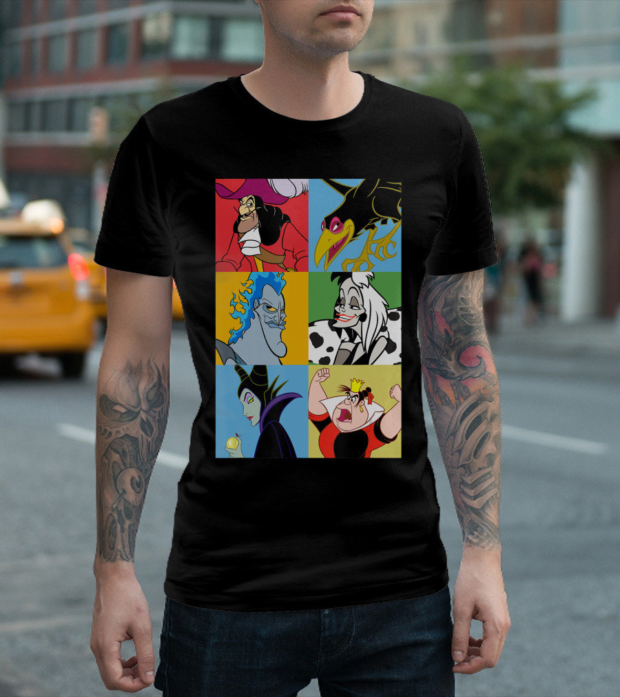 Disney Villains Captain Hook Ursula Cruella De Vil Maleficent Queen Of Hearts Hades Montage T-Shirt