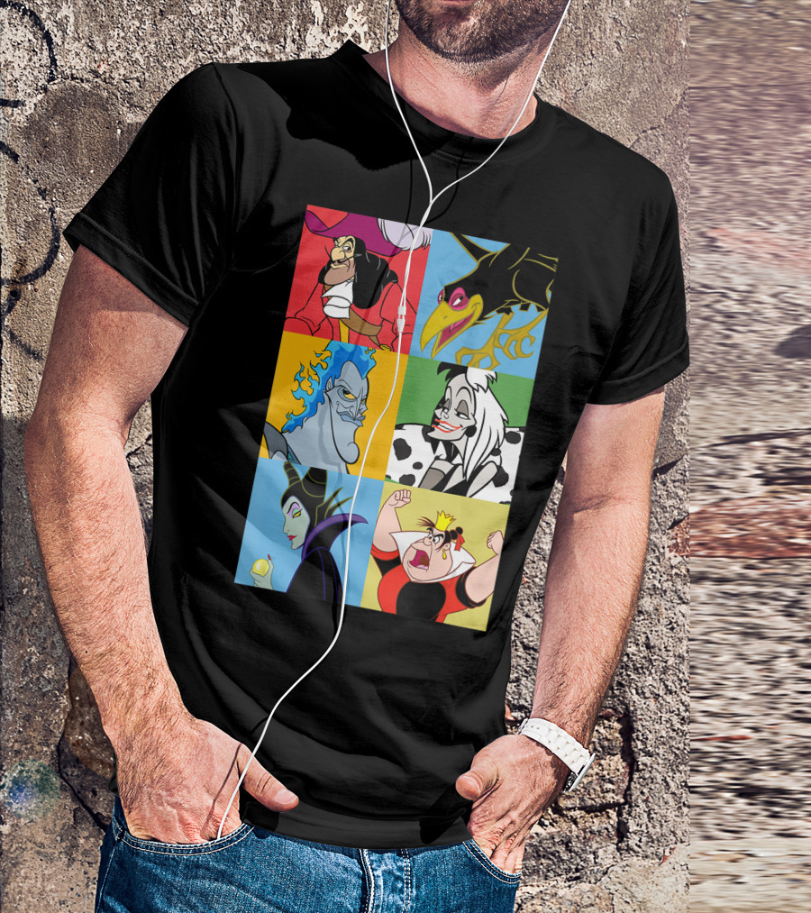 Disney Villains Captain Hook Ursula Cruella De Vil Maleficent Queen Of Hearts Hades Montage T-Shirt