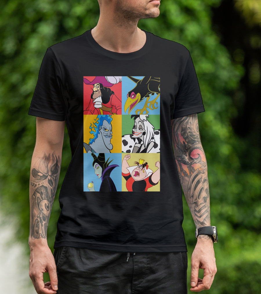 Disney Villains Captain Hook Ursula Cruella De Vil Maleficent Queen Of Hearts Hades Montage T-Shirt