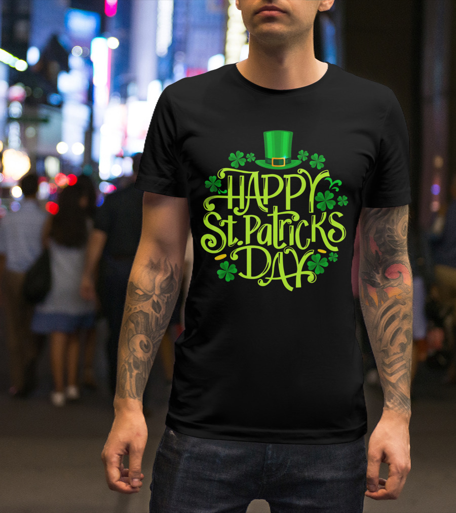 Happy St Patricks Day Clover And Hat T-Shirt