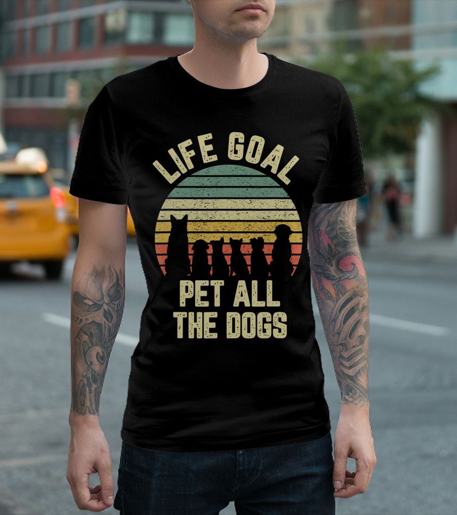 Life Goal Pet All The Dogs Silhouettes Vintage Sunset Colors T-Shirt