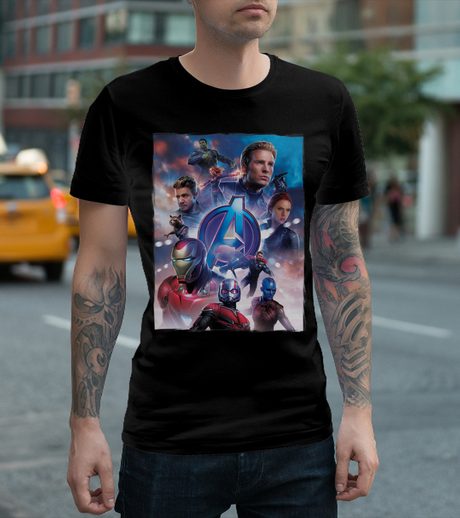 Marvel Avengers Endgame Characters Iron Man Captain America Black Widow Thor Rocket Raccoon Nebula Ant-Man Hawkeye Captain Marvel T-Shirt