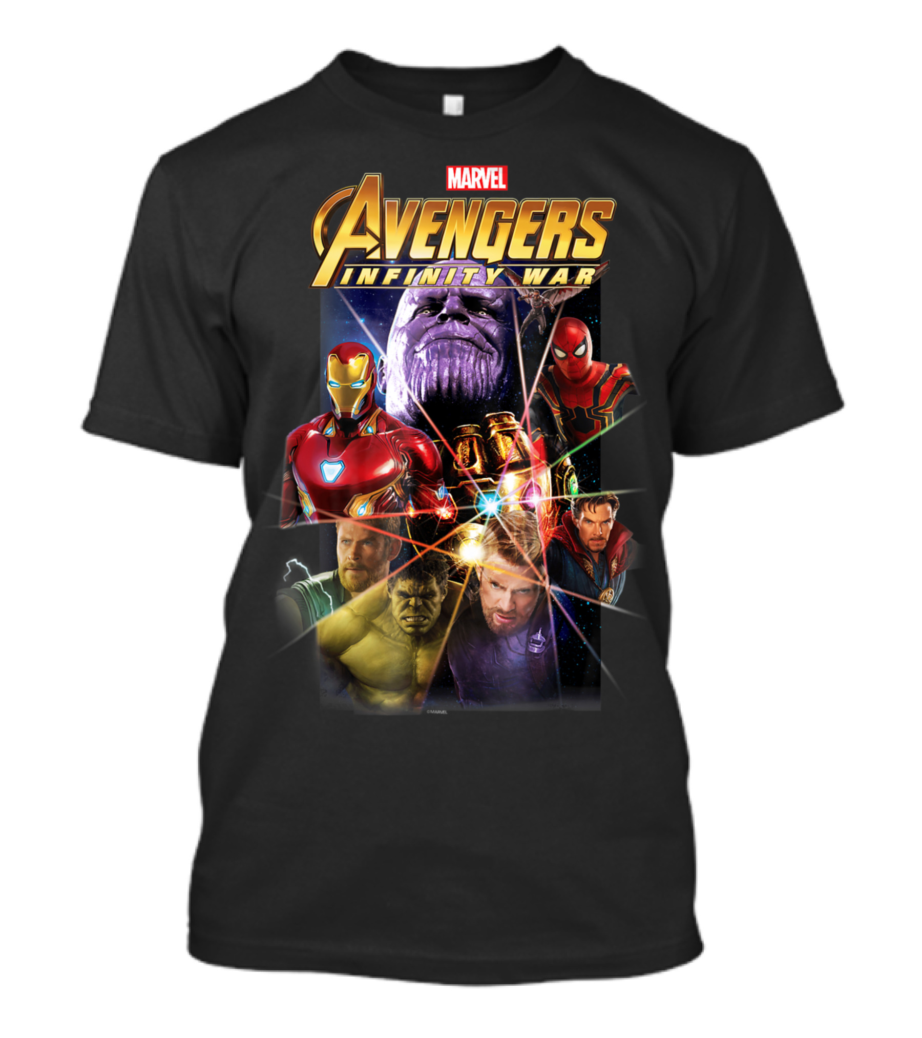 Marvel Avengers Infinity War Iron Man Thor Hulk Captain America Thanos Gauntlet Prism T-Shirt