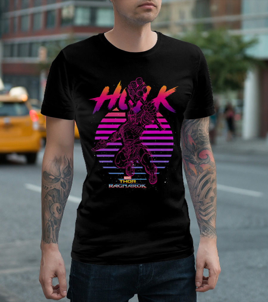 Marvel Thor Ragnarok Hulk 80s Retro Leap Of Faith Stripes T-Shirt