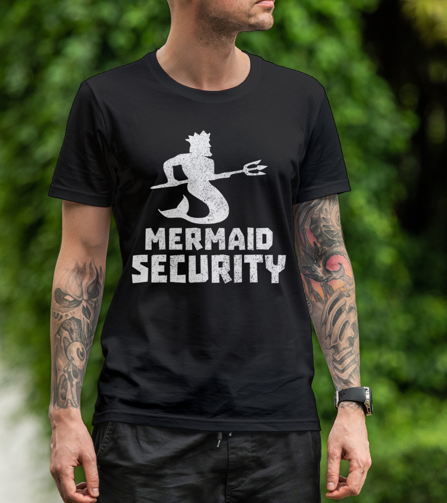 Mermaid Security Birthday Party Funny Ocean Shell T-Shirt