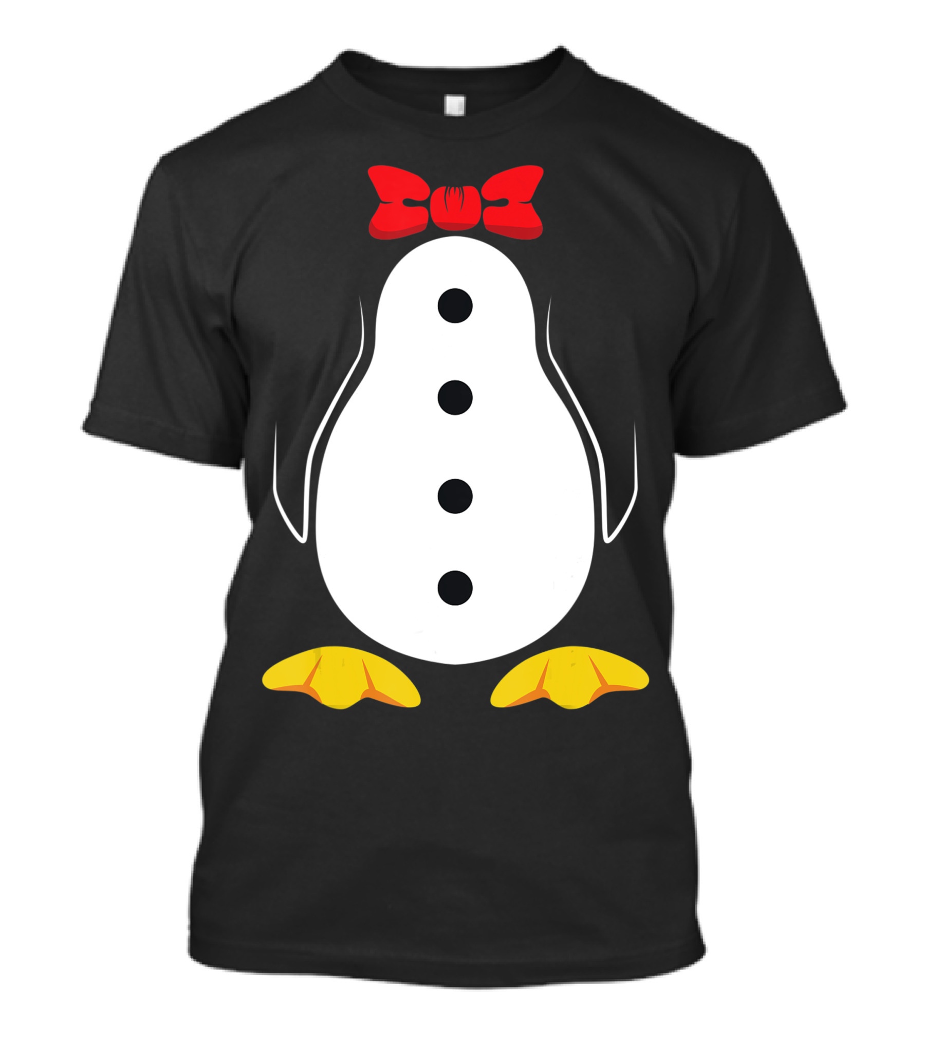 Penguin Tuxedo Red Bow Tie Black Button Yellow Feet T-Shirt