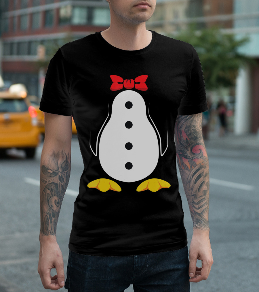 Penguin Tuxedo Red Bow Tie Black Button Yellow Feet T-Shirt