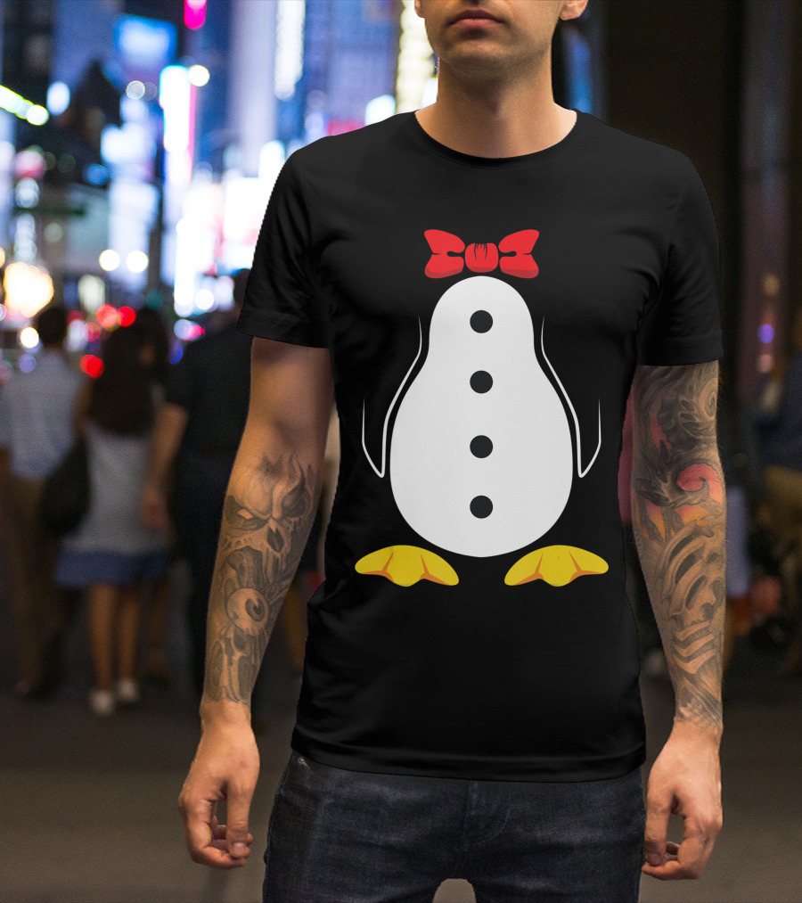 Penguin Tuxedo Red Bow Tie Black Button Yellow Feet T-Shirt