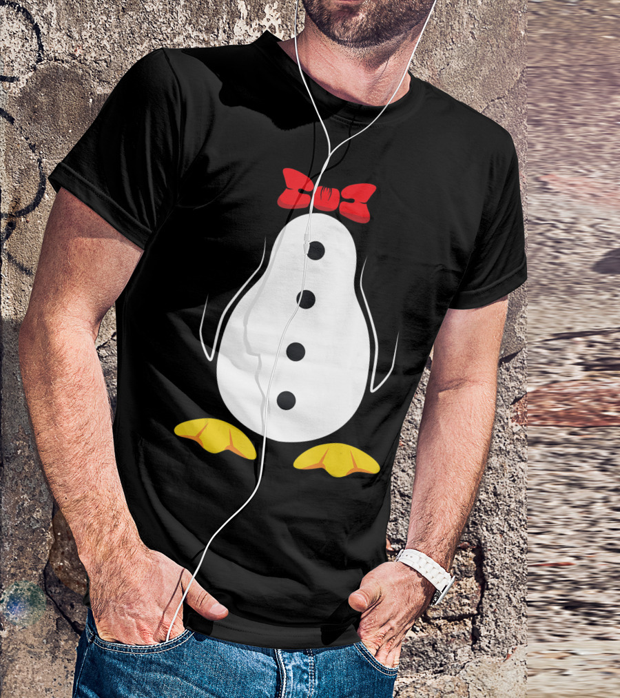 Penguin Tuxedo Red Bow Tie Black Button Yellow Feet T-Shirt