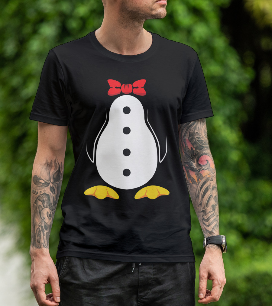 Penguin Tuxedo Red Bow Tie Black Button Yellow Feet T-Shirt
