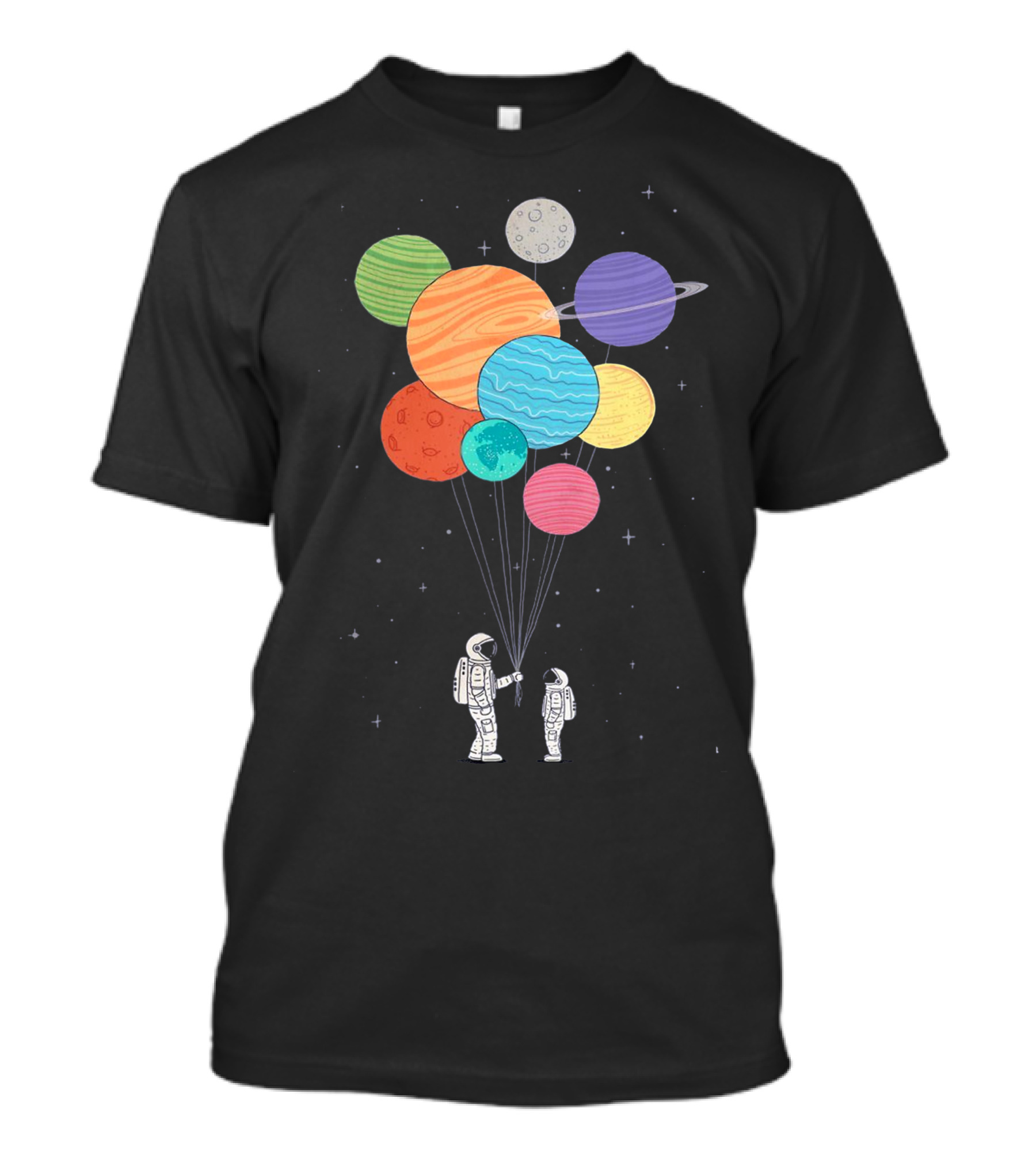 Astronauts Holding Planet Balloons T-Shirt