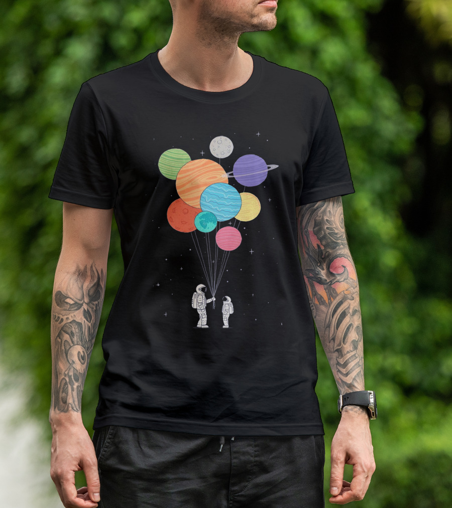 Astronauts Holding Planet Balloons T-Shirt