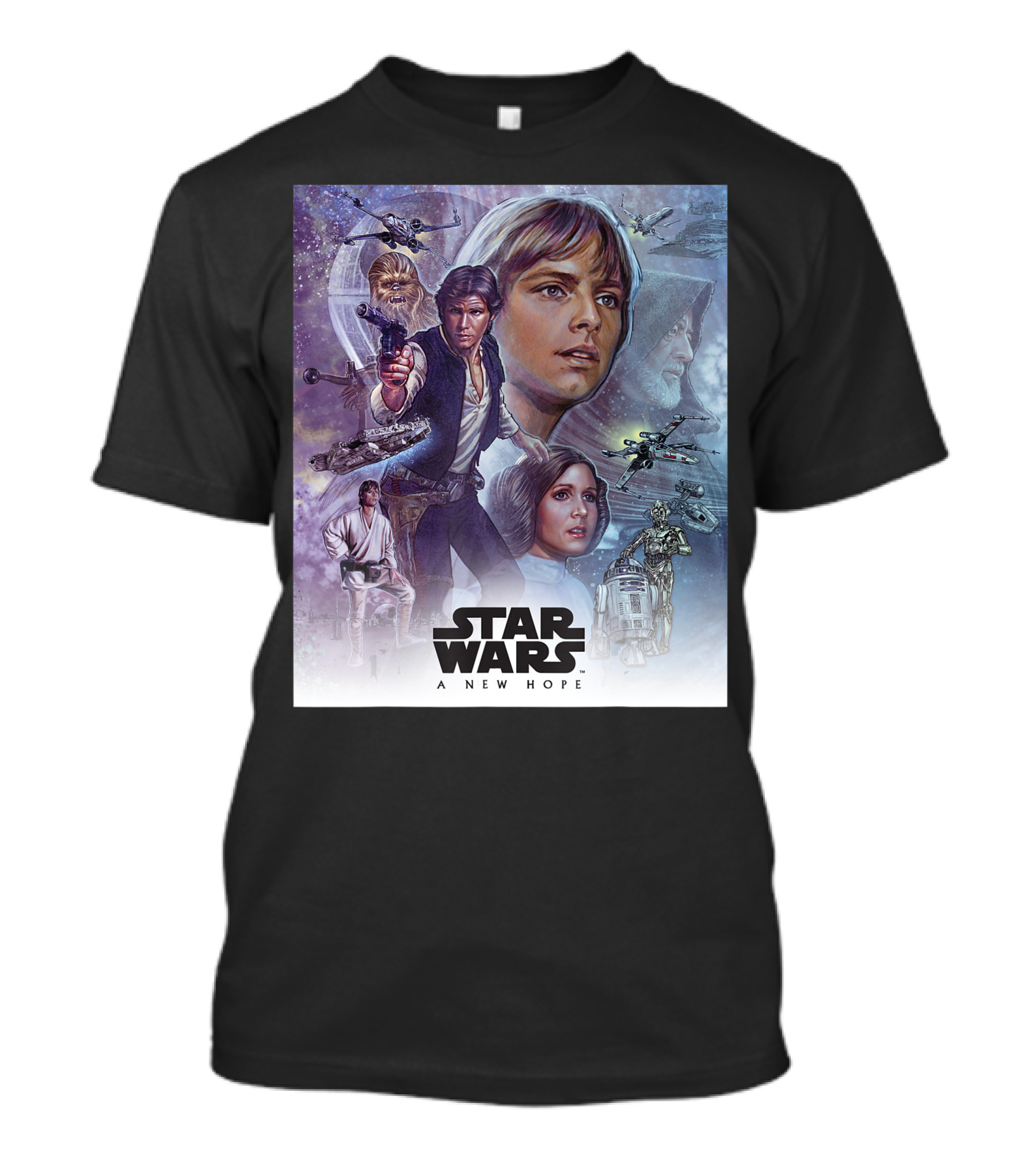 Star Wars A New Hope Celebration Mural Featuring Iconic Characters And Spaceships T-Shirt