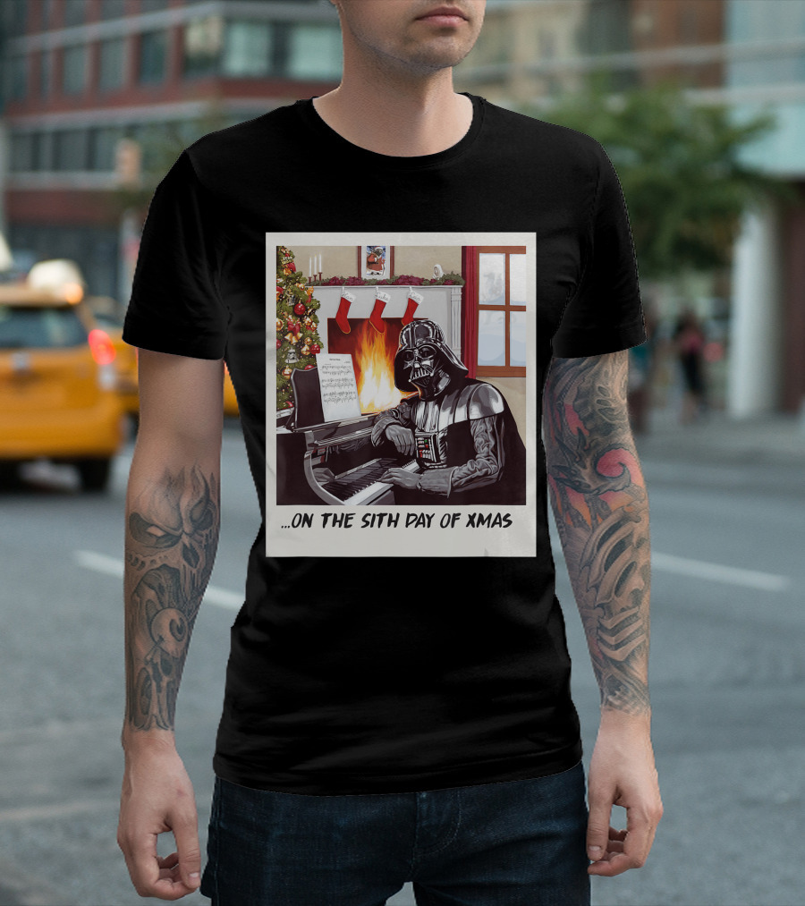 Darth Vader Sith Day of Xmas Holiday Beside Cozy Fireplace T-Shirt
