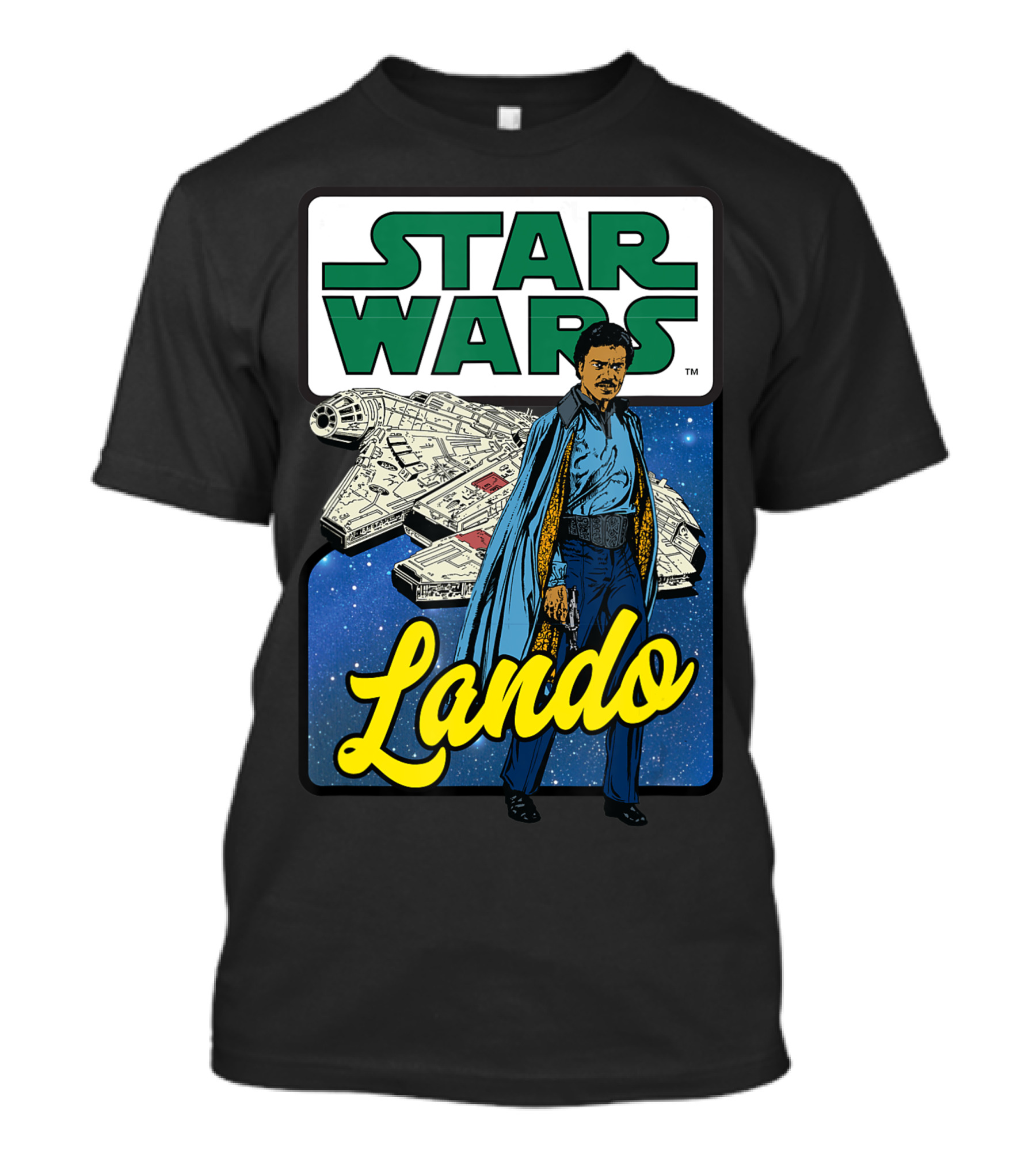 Star Wars Lando Millennium Falcon Graphic With Space Background T-Shirt