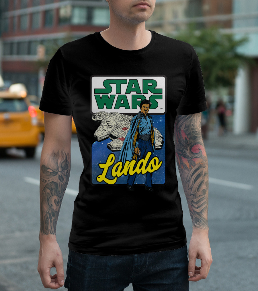 Star Wars Lando Millennium Falcon Graphic With Space Background T-Shirt