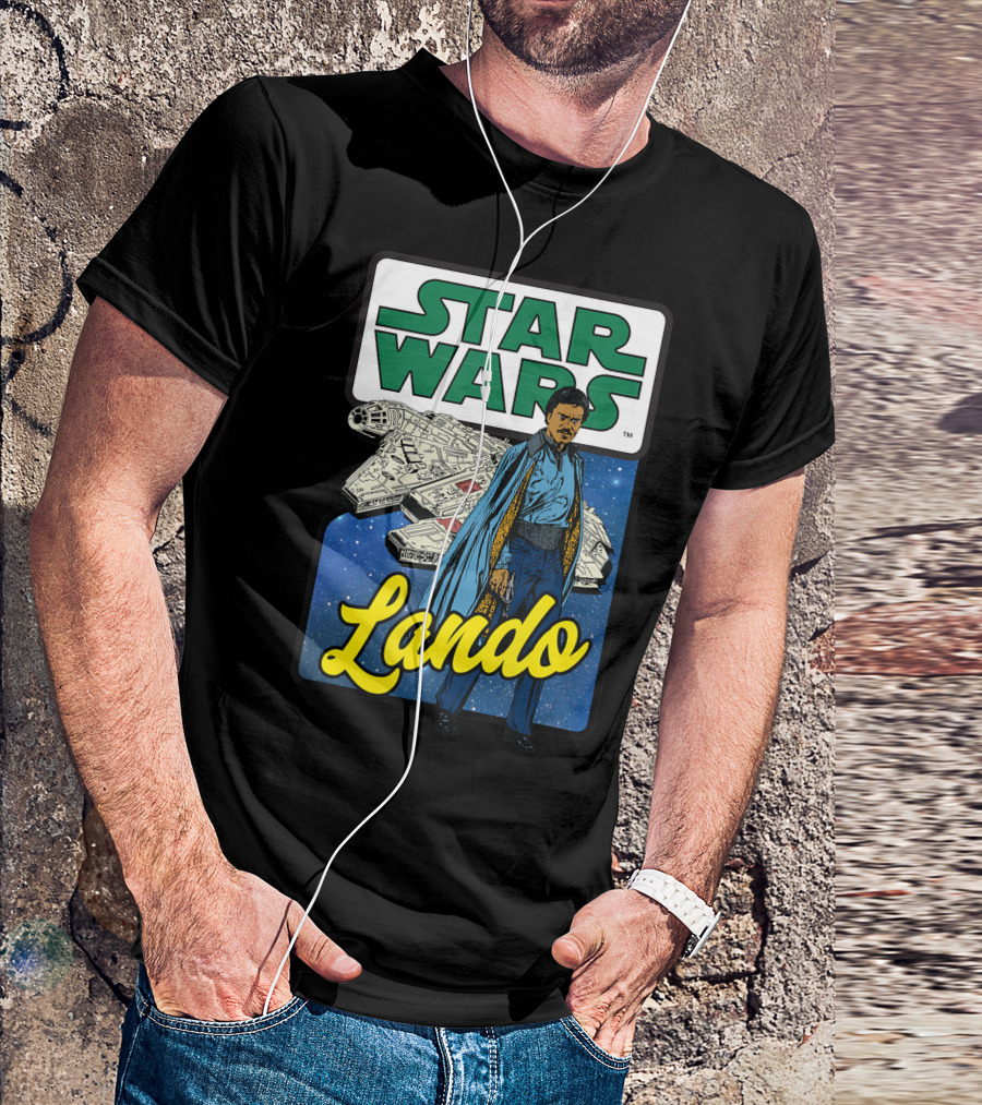 Star Wars Lando Millennium Falcon Graphic With Space Background T-Shirt