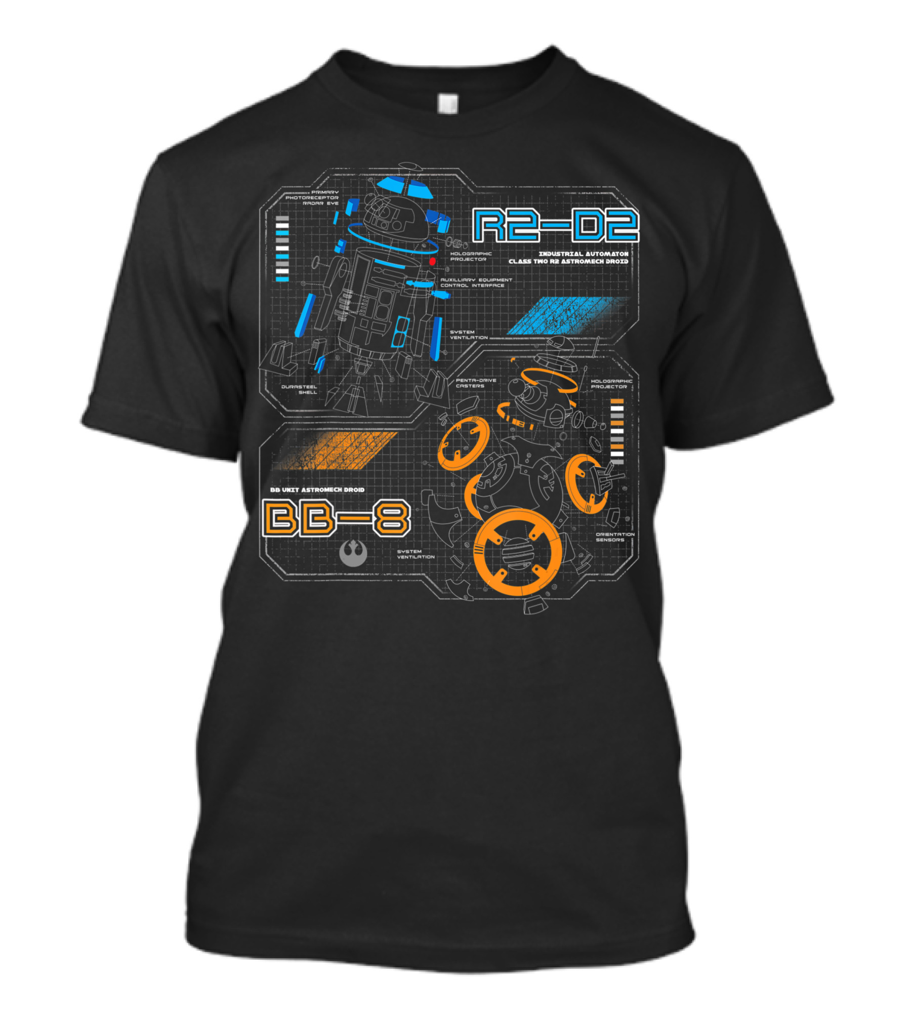 Star Wars R2-D2 BB-8 Droid Schematic Industrial Automation Class Two Astromech Droid T-Shirt