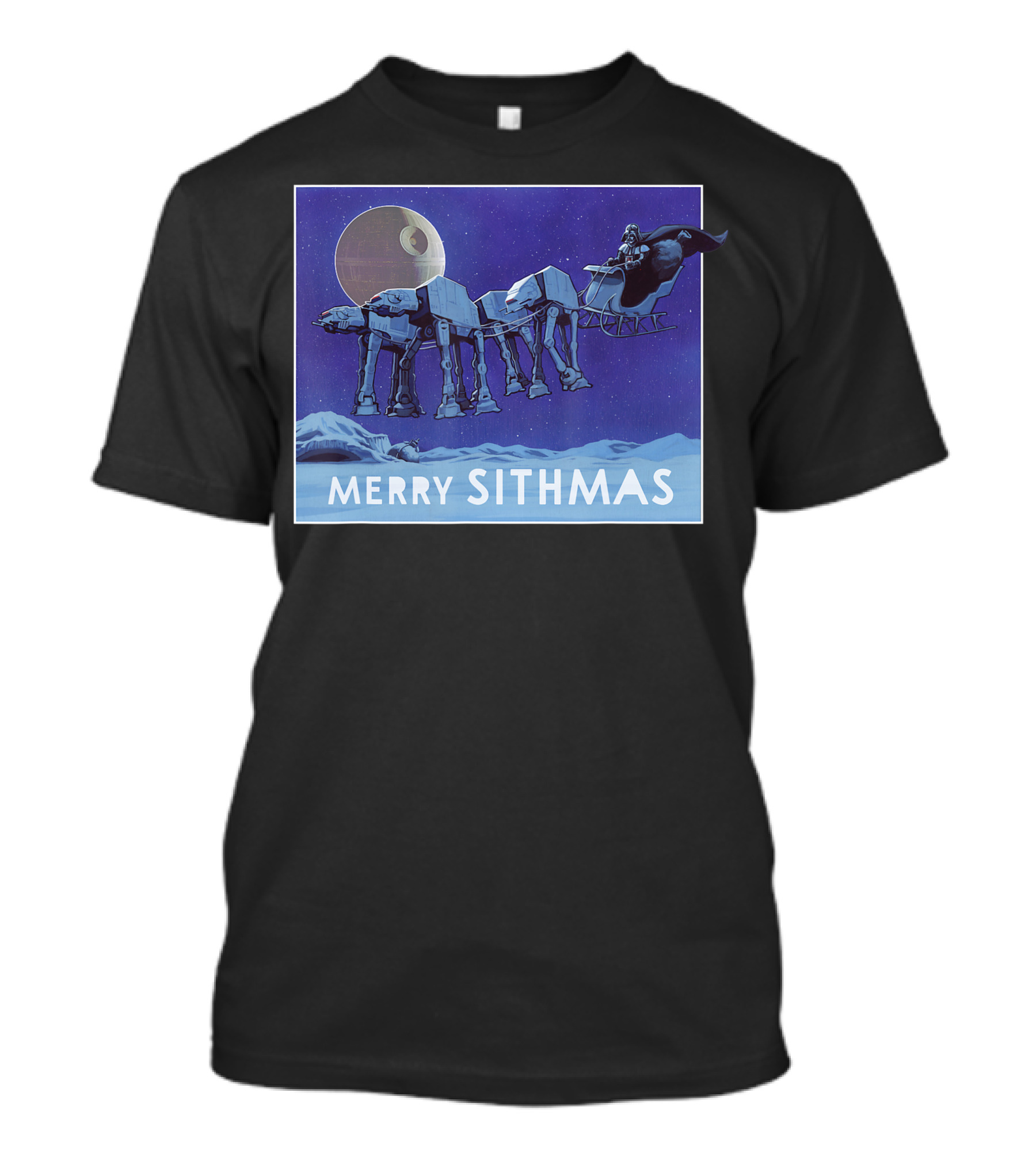 Merry Sithmas Star Wars Funny Holiday AT-AT Sleigh Moon Scene T-Shirt