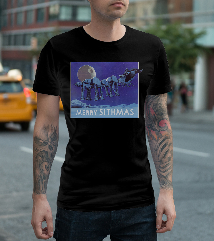 Merry Sithmas Star Wars Funny Holiday AT-AT Sleigh Moon Scene T-Shirt