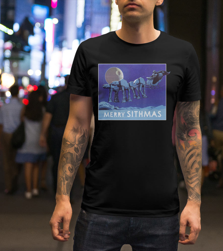 Merry Sithmas Star Wars Funny Holiday AT-AT Sleigh Moon Scene T-Shirt