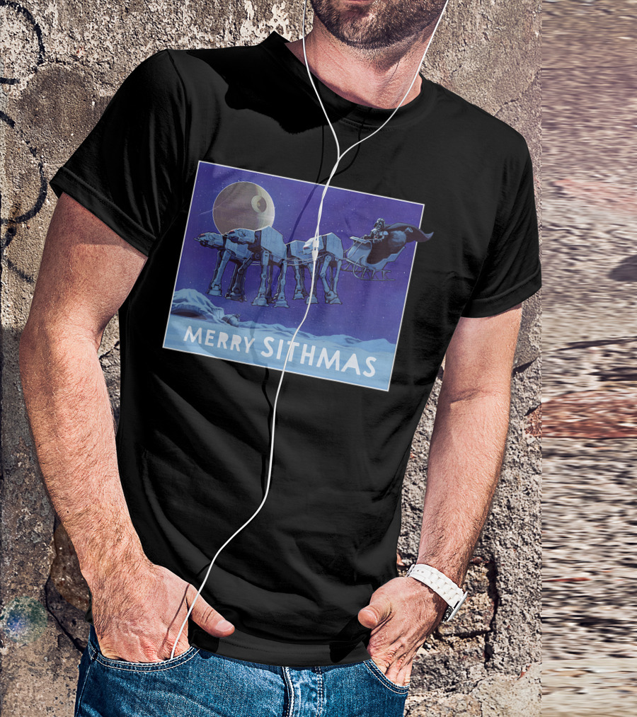 Merry Sithmas Star Wars Funny Holiday AT-AT Sleigh Moon Scene T-Shirt