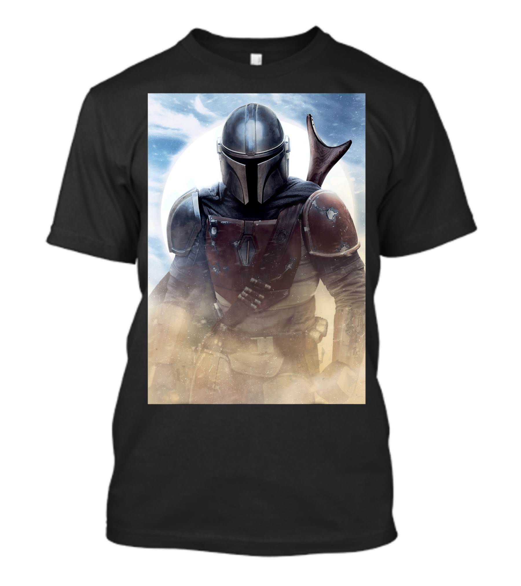 The Mandalorian Dusk Star Wars Warrior Under Moonlit Sky T-Shirt