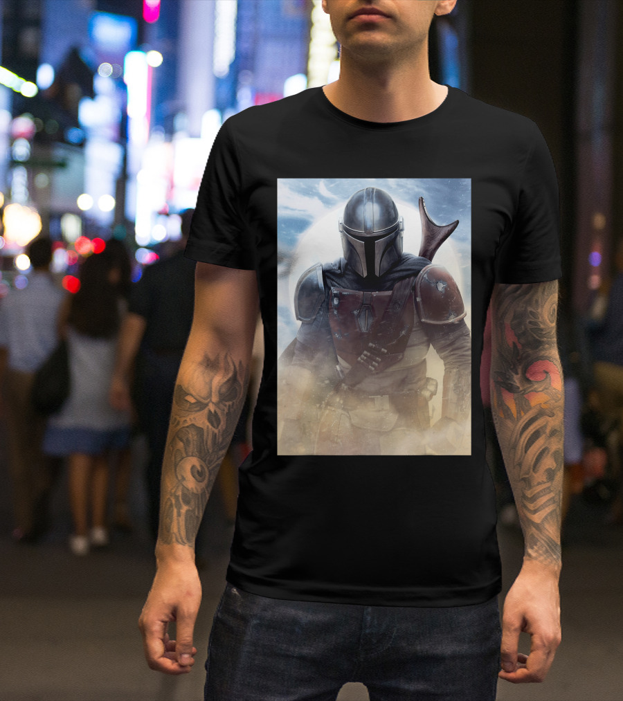 The Mandalorian Dusk Star Wars Warrior Under Moonlit Sky T-Shirt