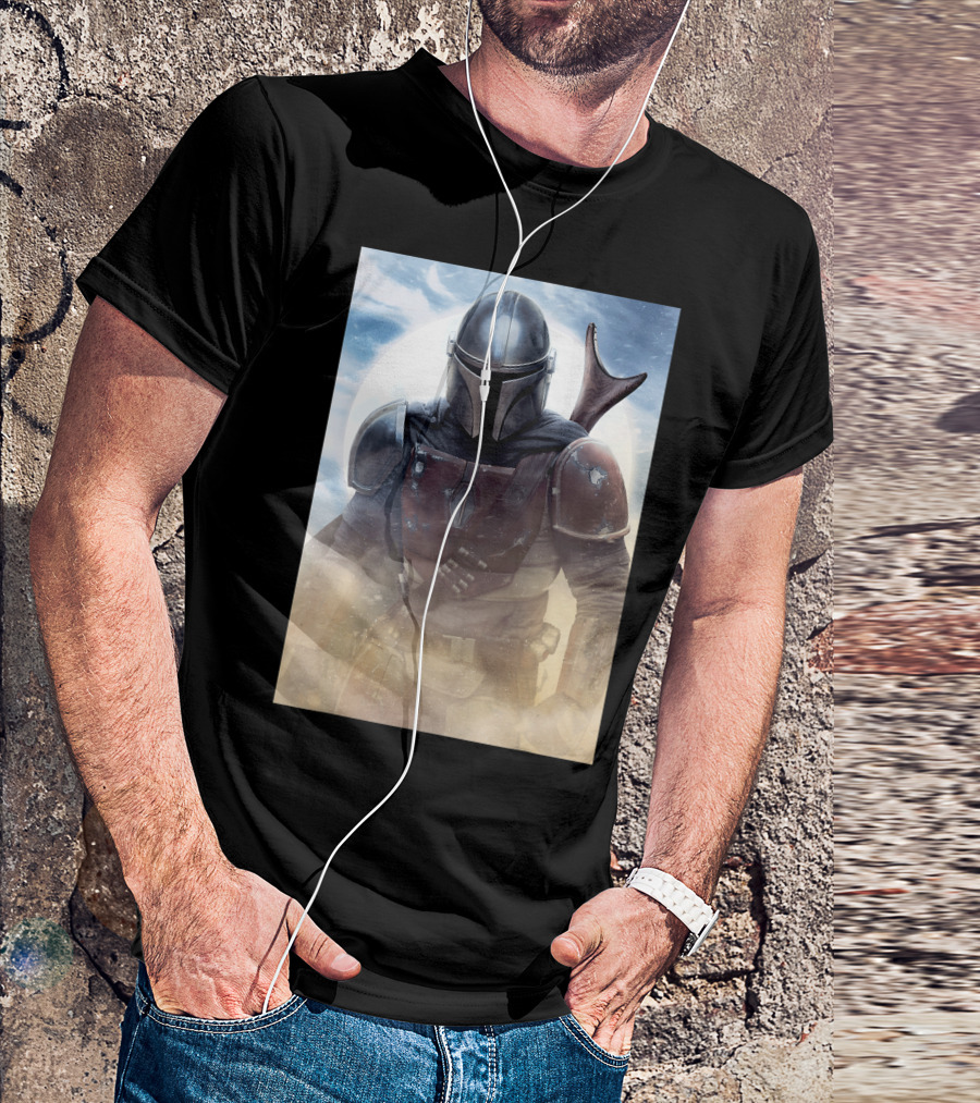 The Mandalorian Dusk Star Wars Warrior Under Moonlit Sky T-Shirt