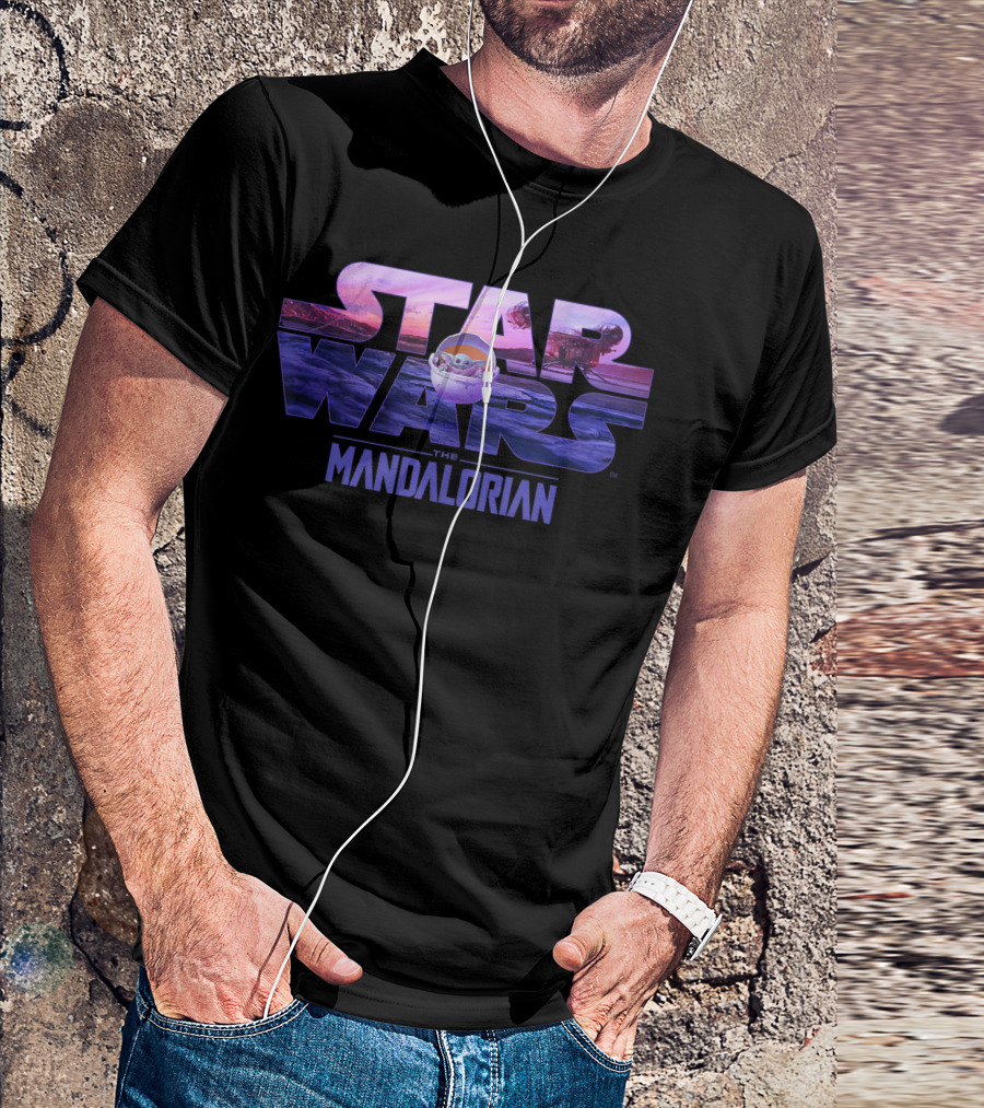 Star Wars The Mandalorian The Child Logo With Spaceship Scene T-Shirt