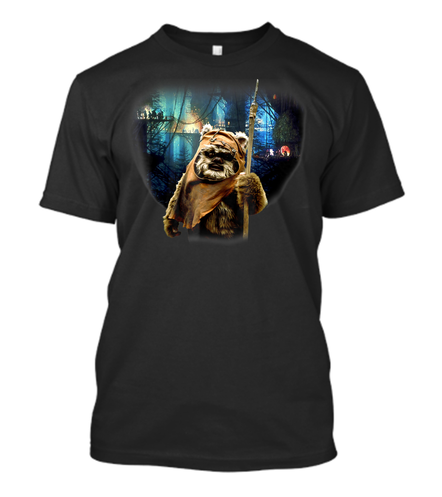 Star Wars Ewok Wicket In Tree Village Forest Scene T-Shirt