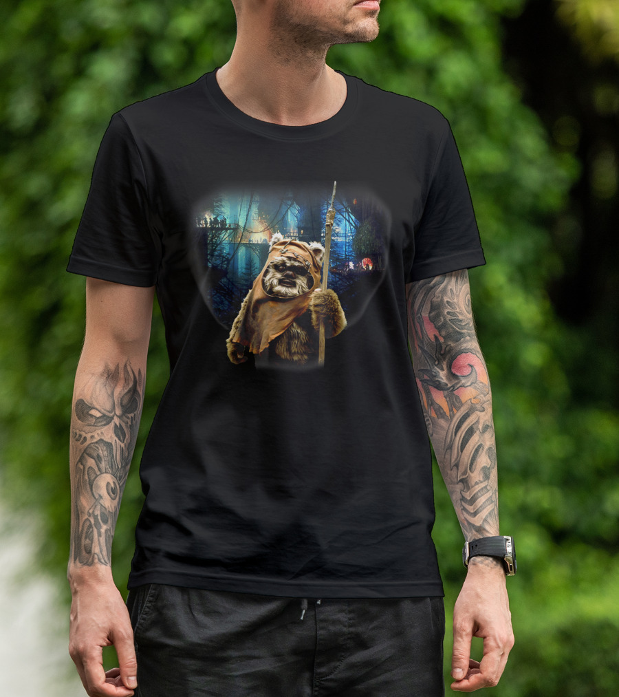 Star Wars Ewok Wicket In Tree Village Forest Scene T-Shirt