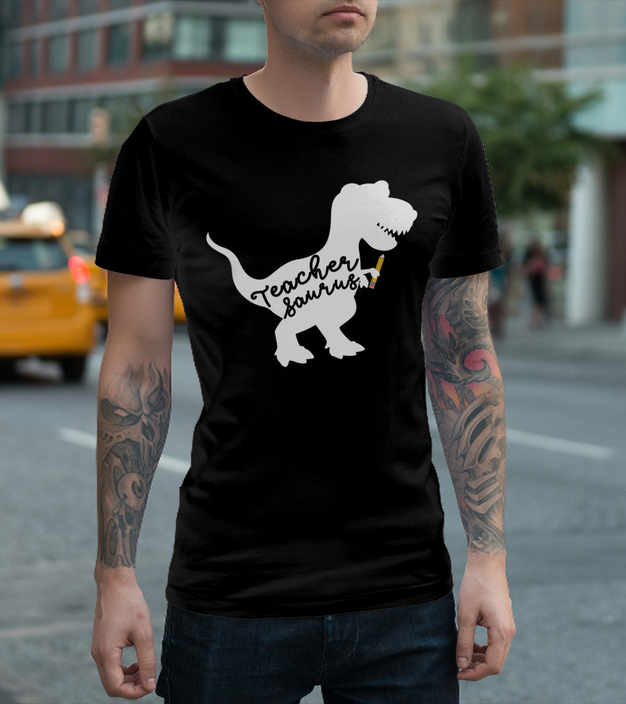 Teacher Saurus Dinosaur With Pencil T-Shirt