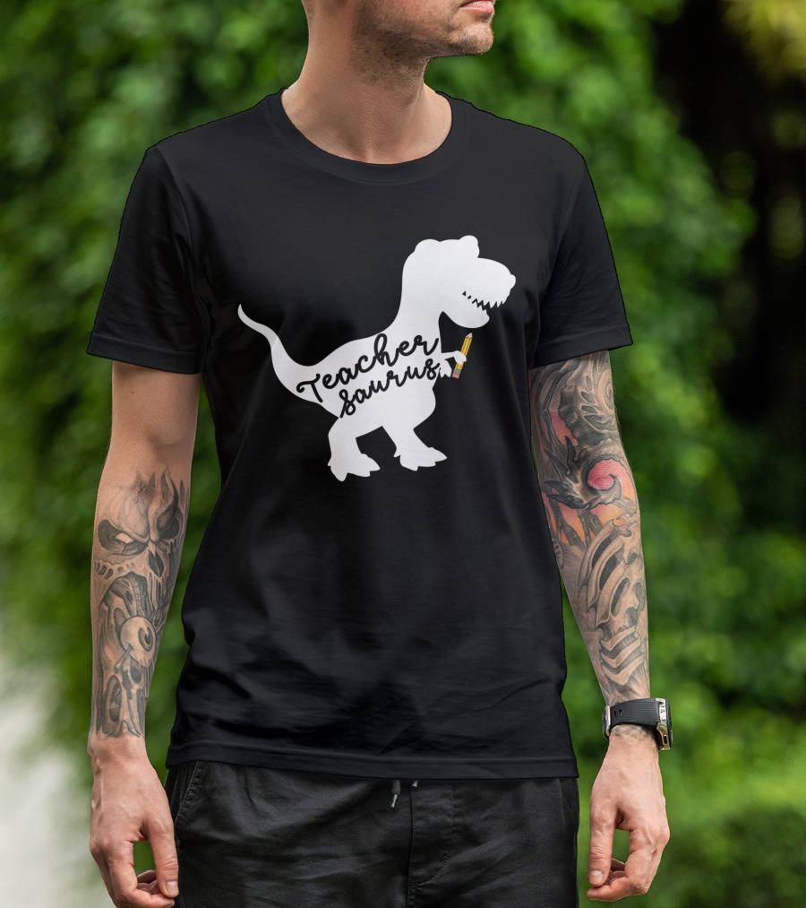 Teacher Saurus Dinosaur With Pencil T-Shirt